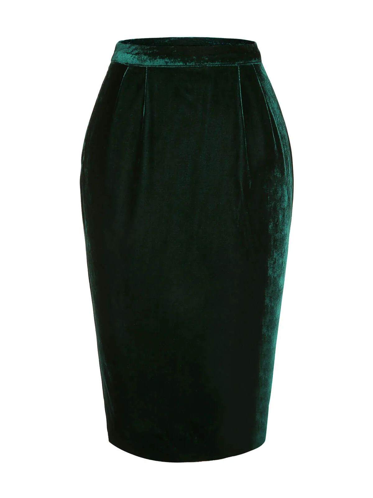 2PCS Green 1960s Velvet Coat & Pencil Skirt