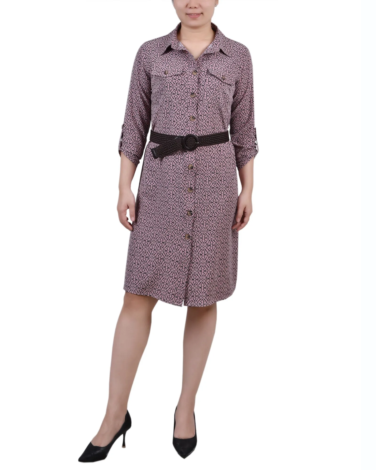 3/4 Roll Tab Sleeve Shirtdress