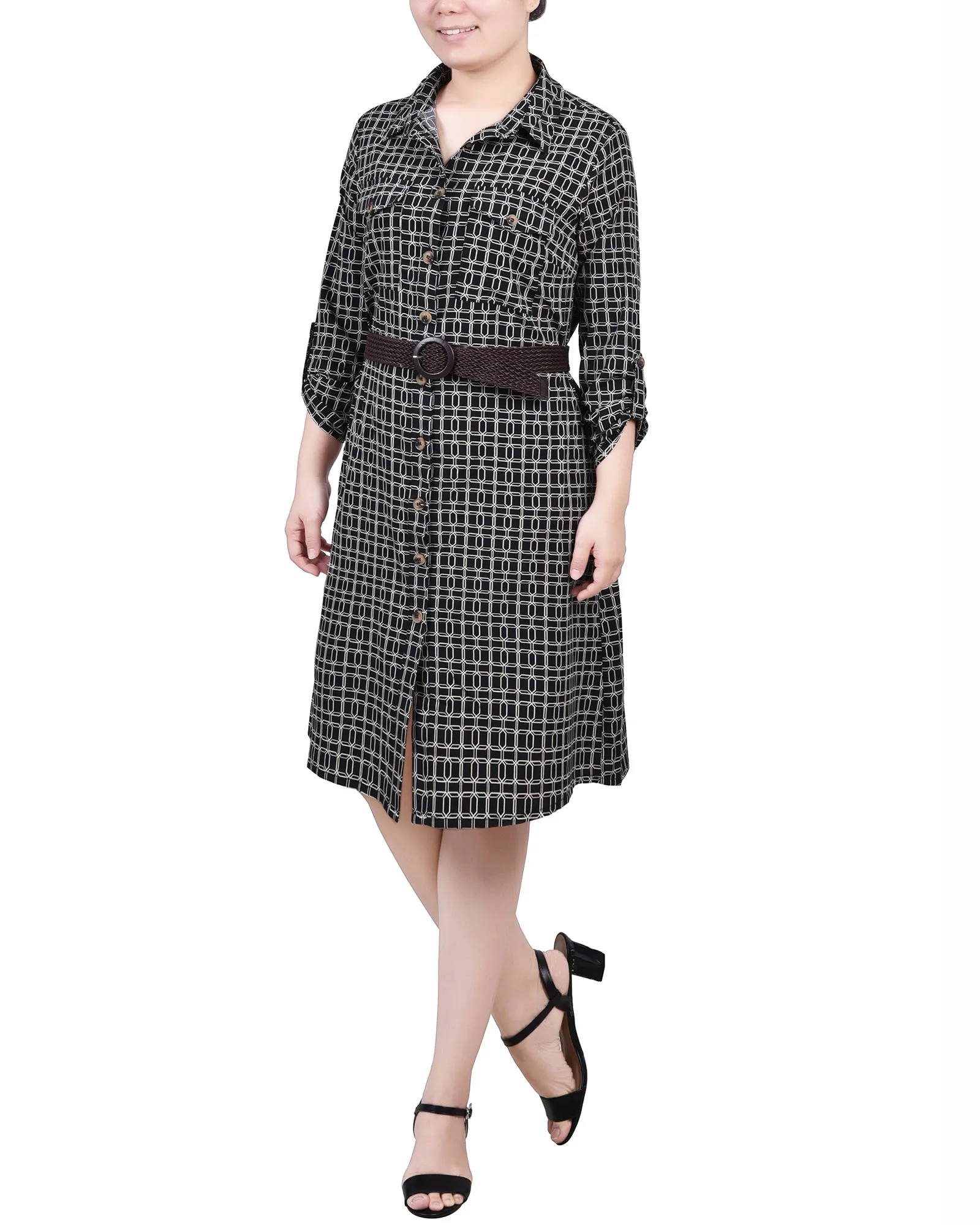 3/4 Roll Tab Sleeve Shirtdress