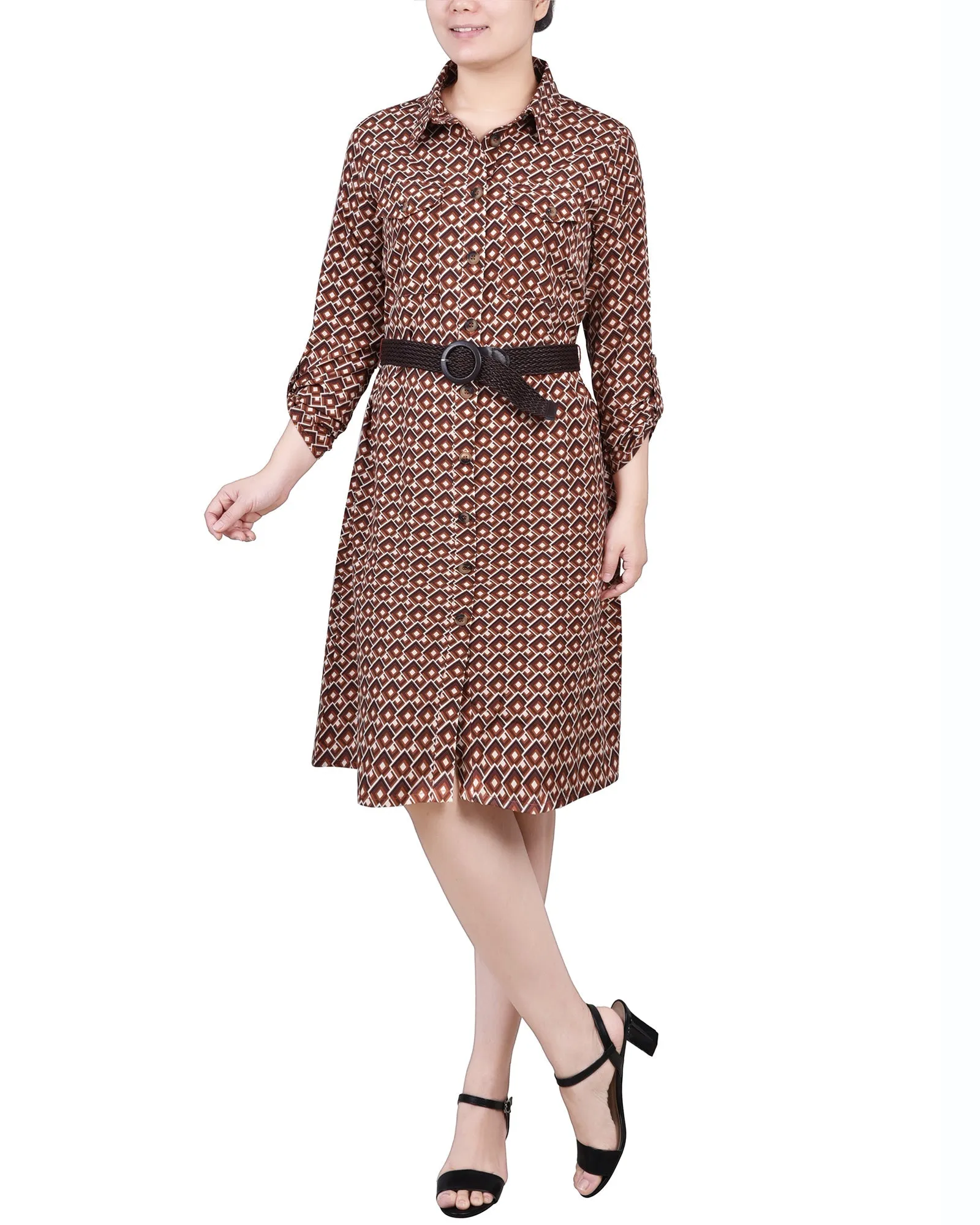 3/4 Roll Tab Sleeve Shirtdress