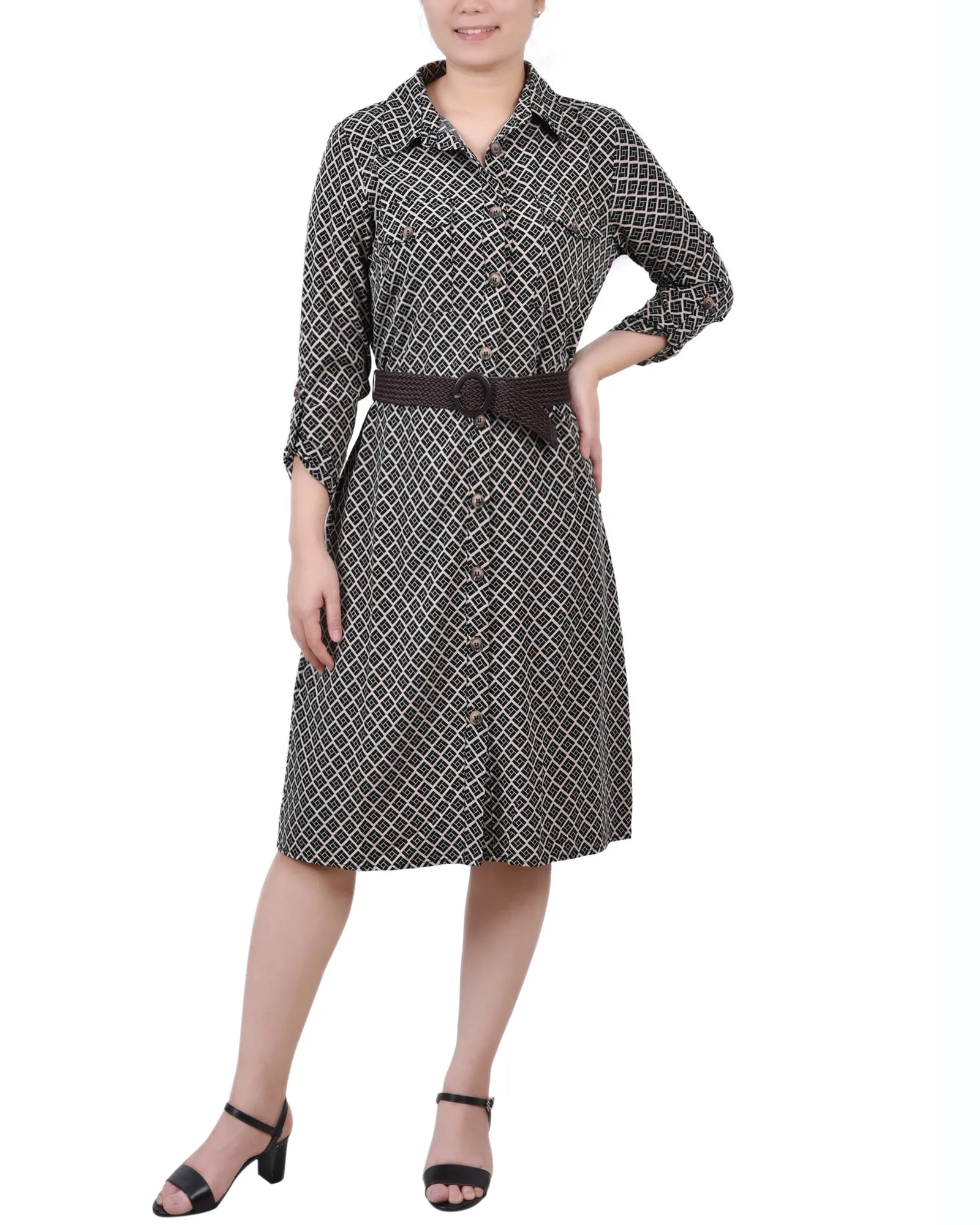 3/4 Roll Tab Sleeve Shirtdress