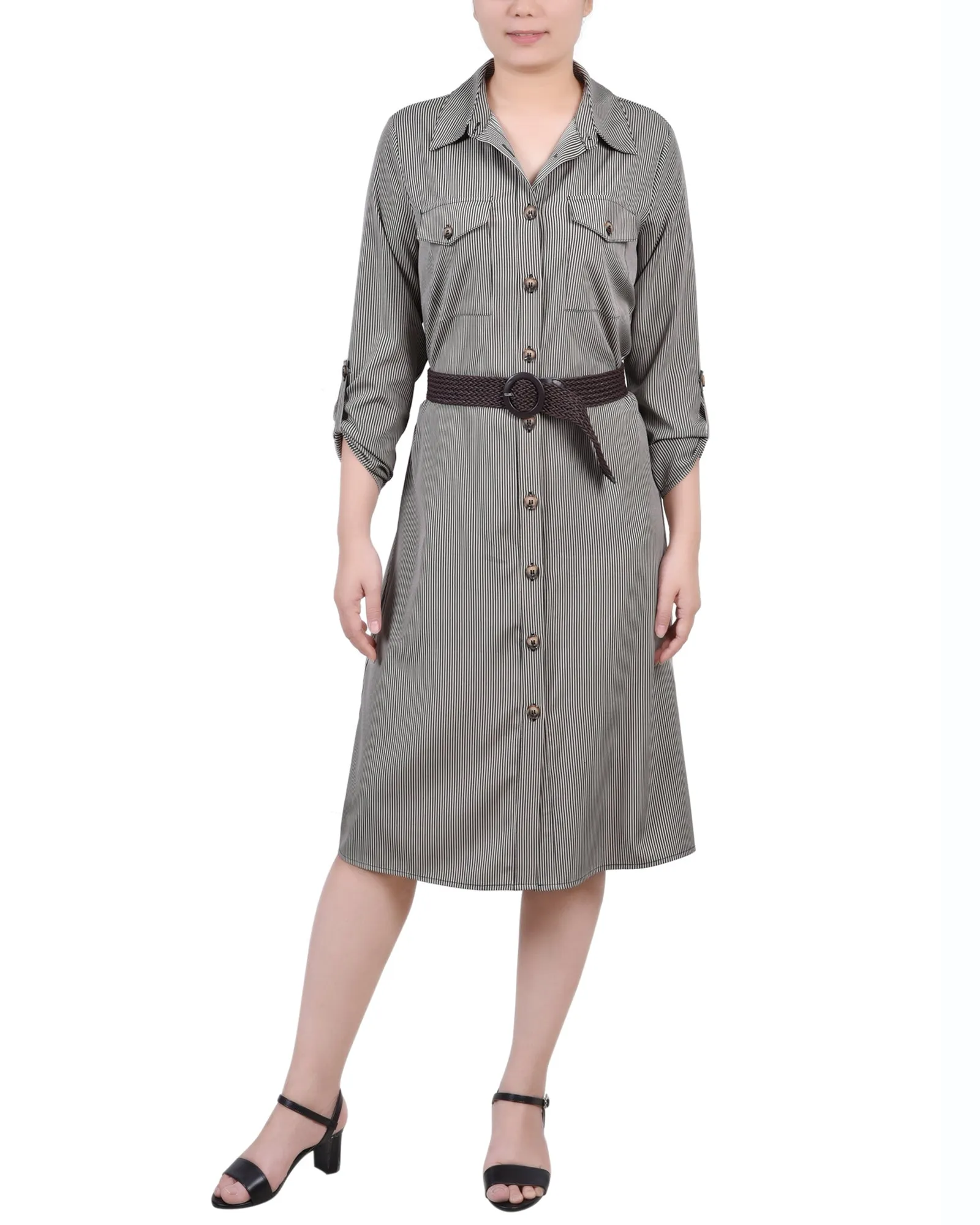 3/4 Roll Tab Sleeve Shirtdress