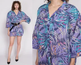 3X 80s Tropical Palm Leaf Print Shirt