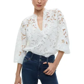 Alice and Olivia Womens Rosette Eyelet Blouse