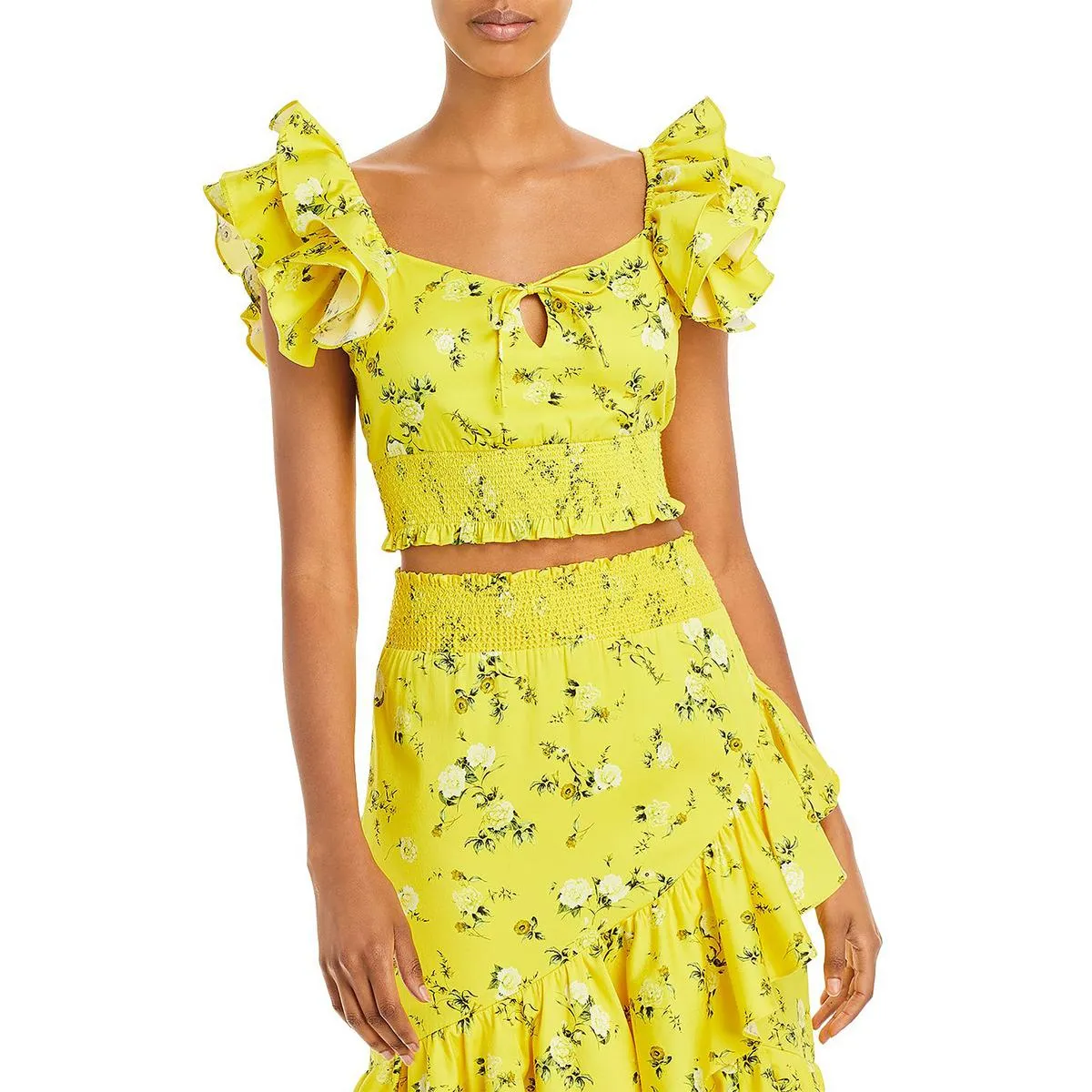 Alice and Olivia Womens Shanae Floral Print Smocked Cropped