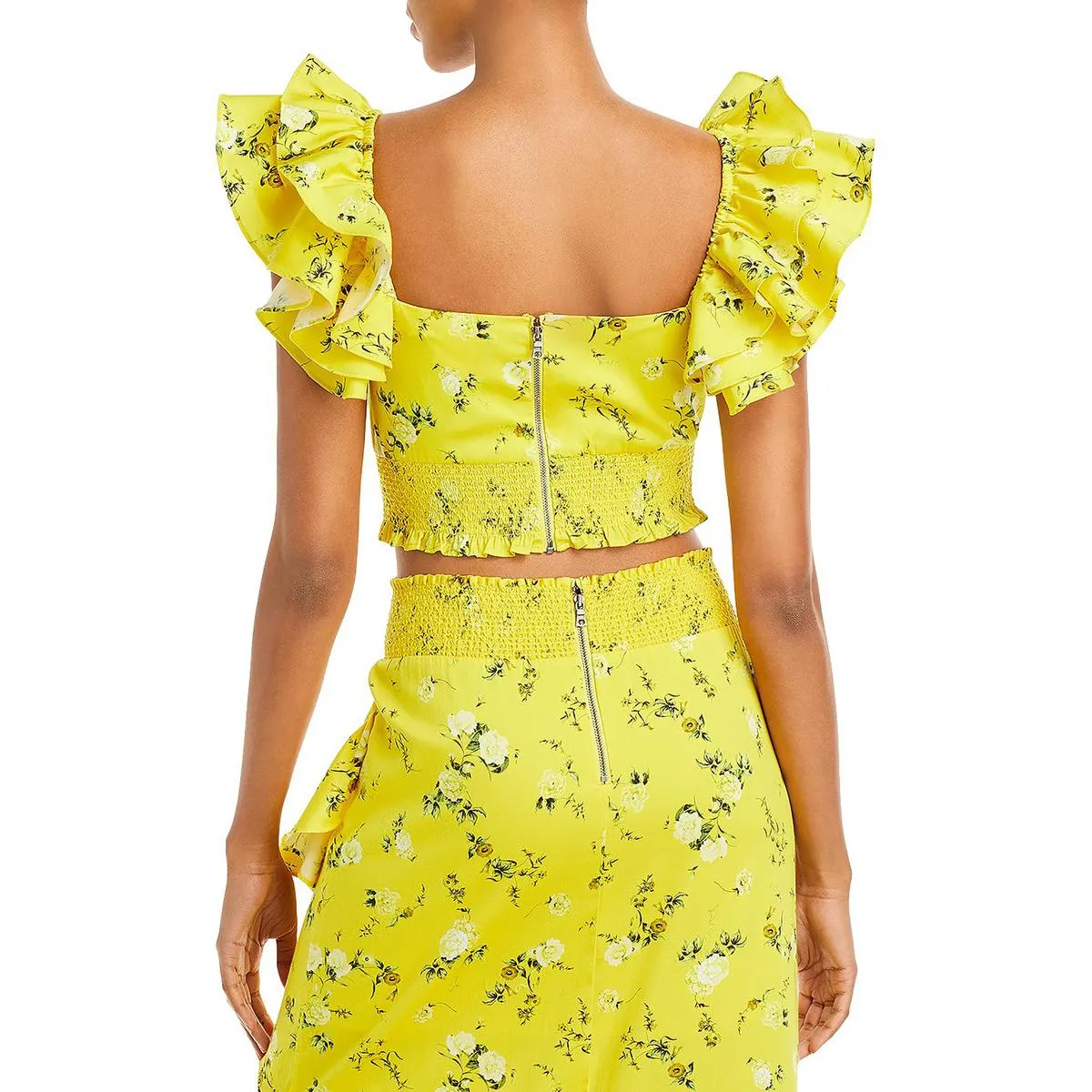 Alice and Olivia Womens Shanae Floral Print Smocked Cropped