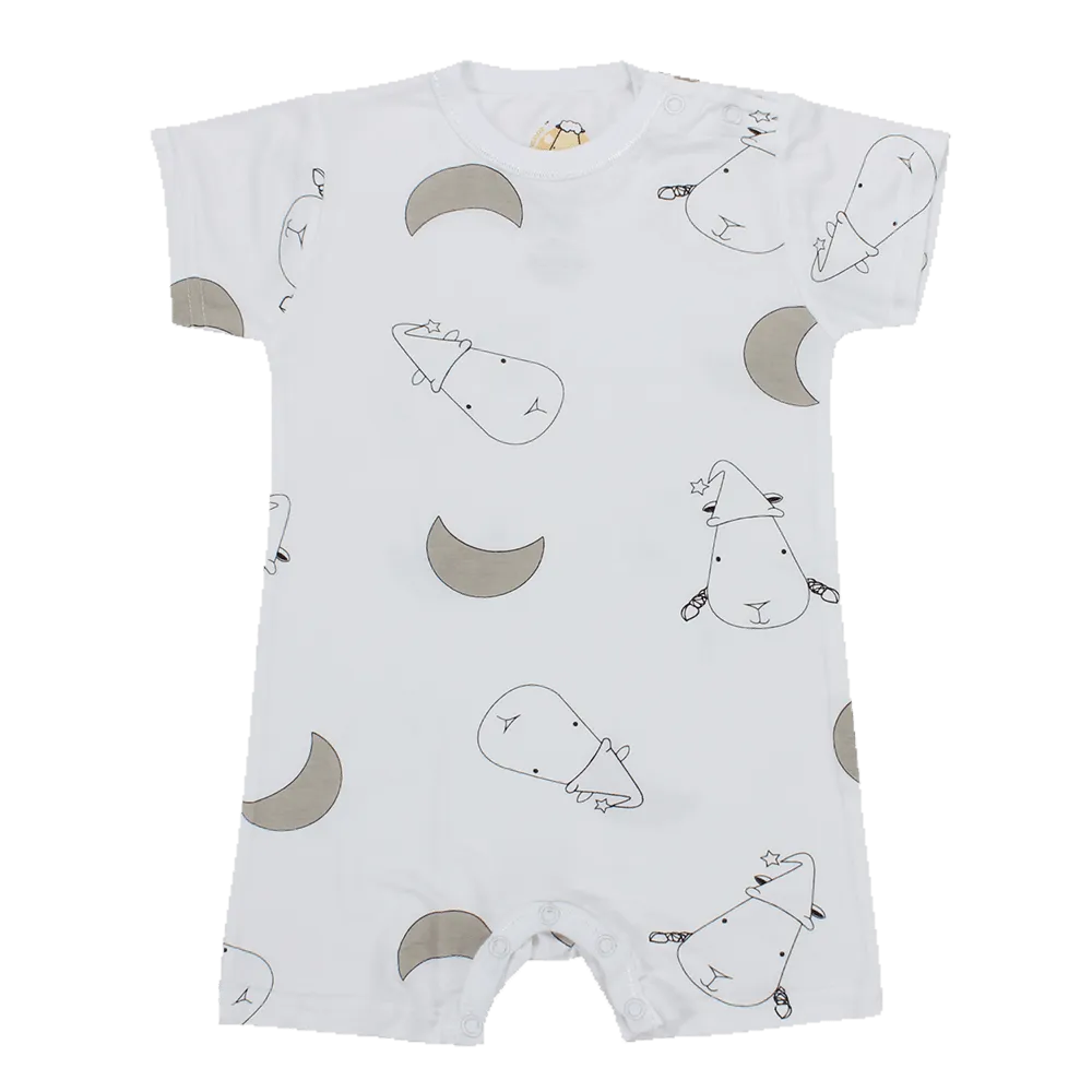 Baa Baa Sheepz Short Sleeve Romper - White Big Moon & Sheep