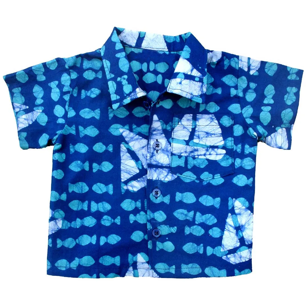 Babies Button Down Shirt Sailing Blue Global Mamas