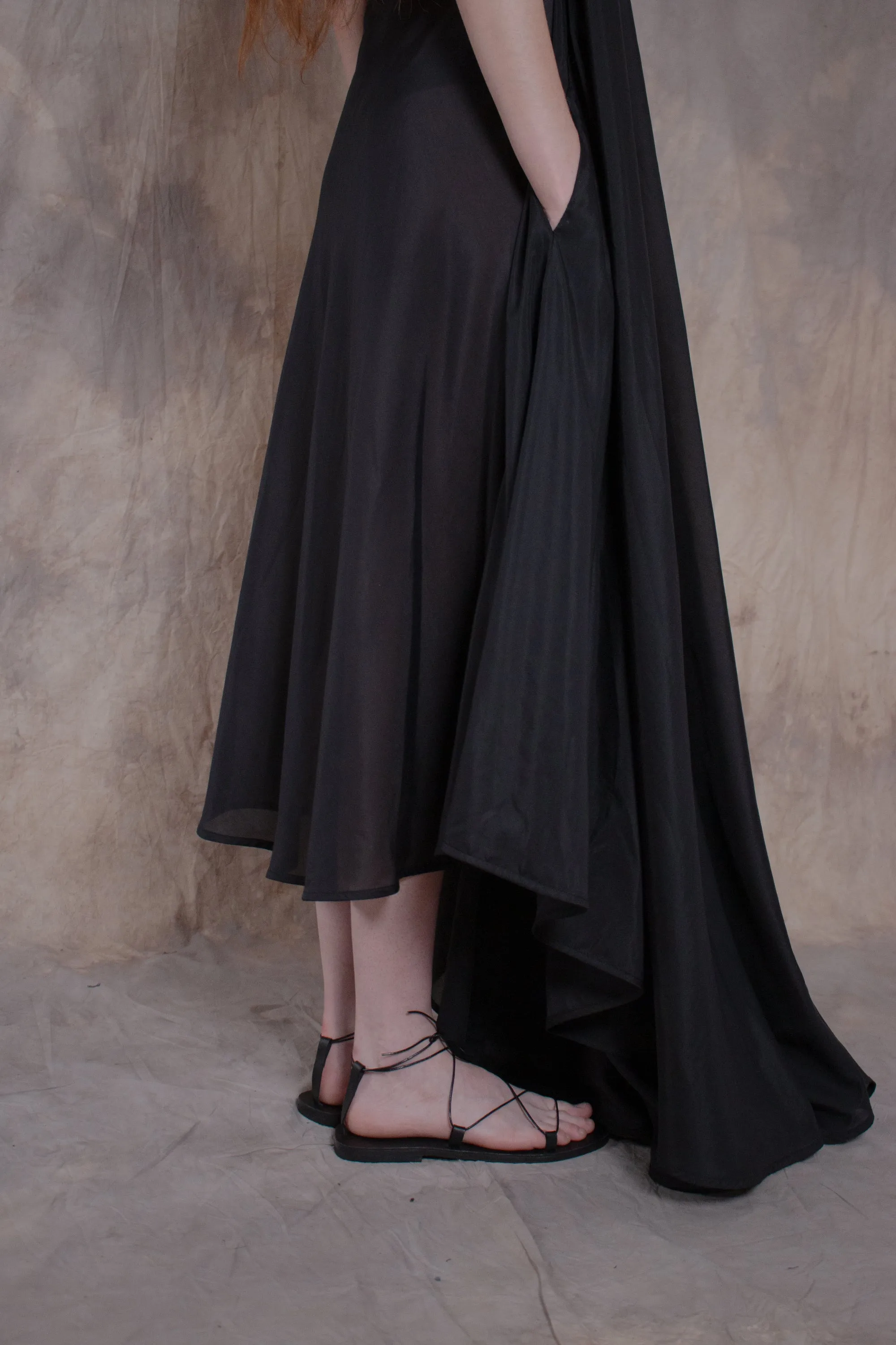 Backless Black Silk Shirt-dress