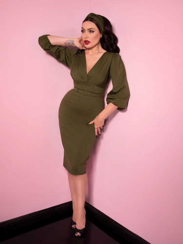 Bawdy Wiggle Dress in Olive