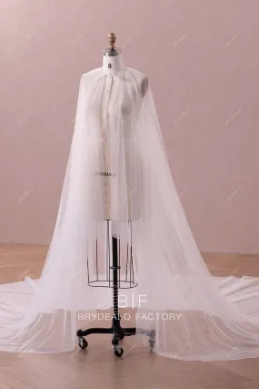 Beaded Neck Royal Length Bridal Cape Veil