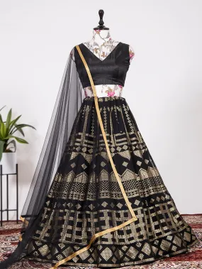 Black Color Sequins Embroidery Georgette Lehenga