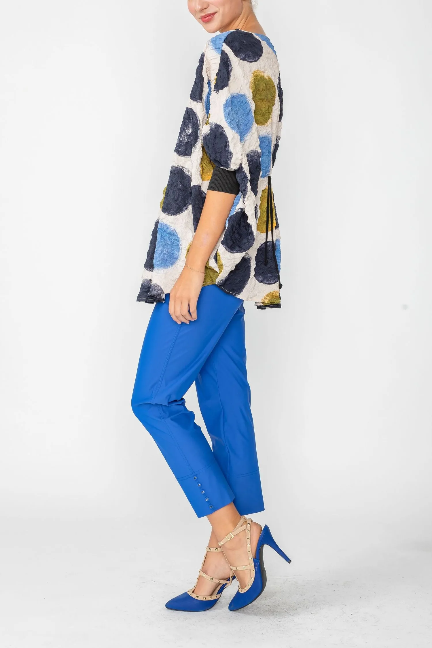 Blue Circle Print Poncho Top