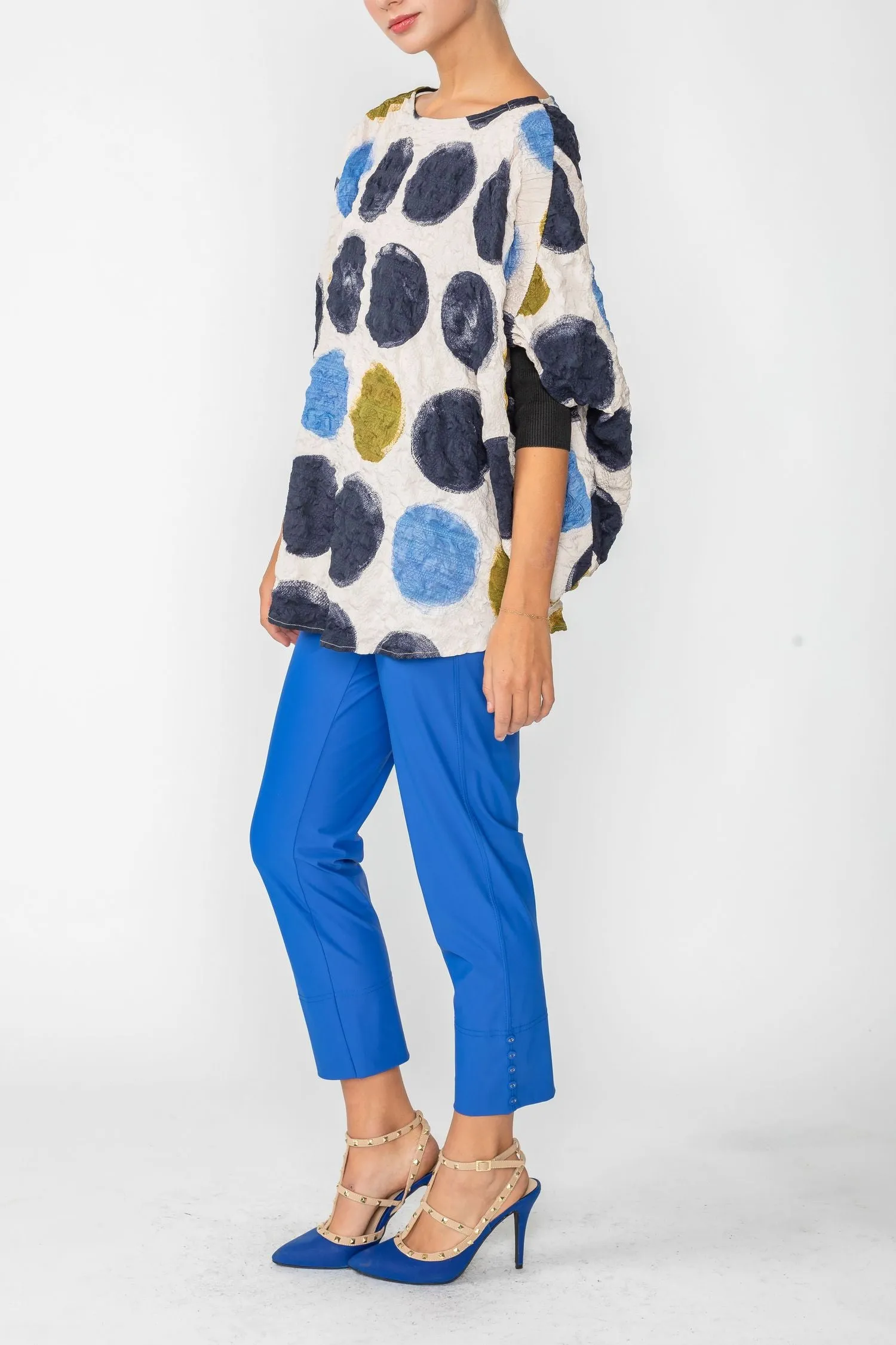 Blue Circle Print Poncho Top