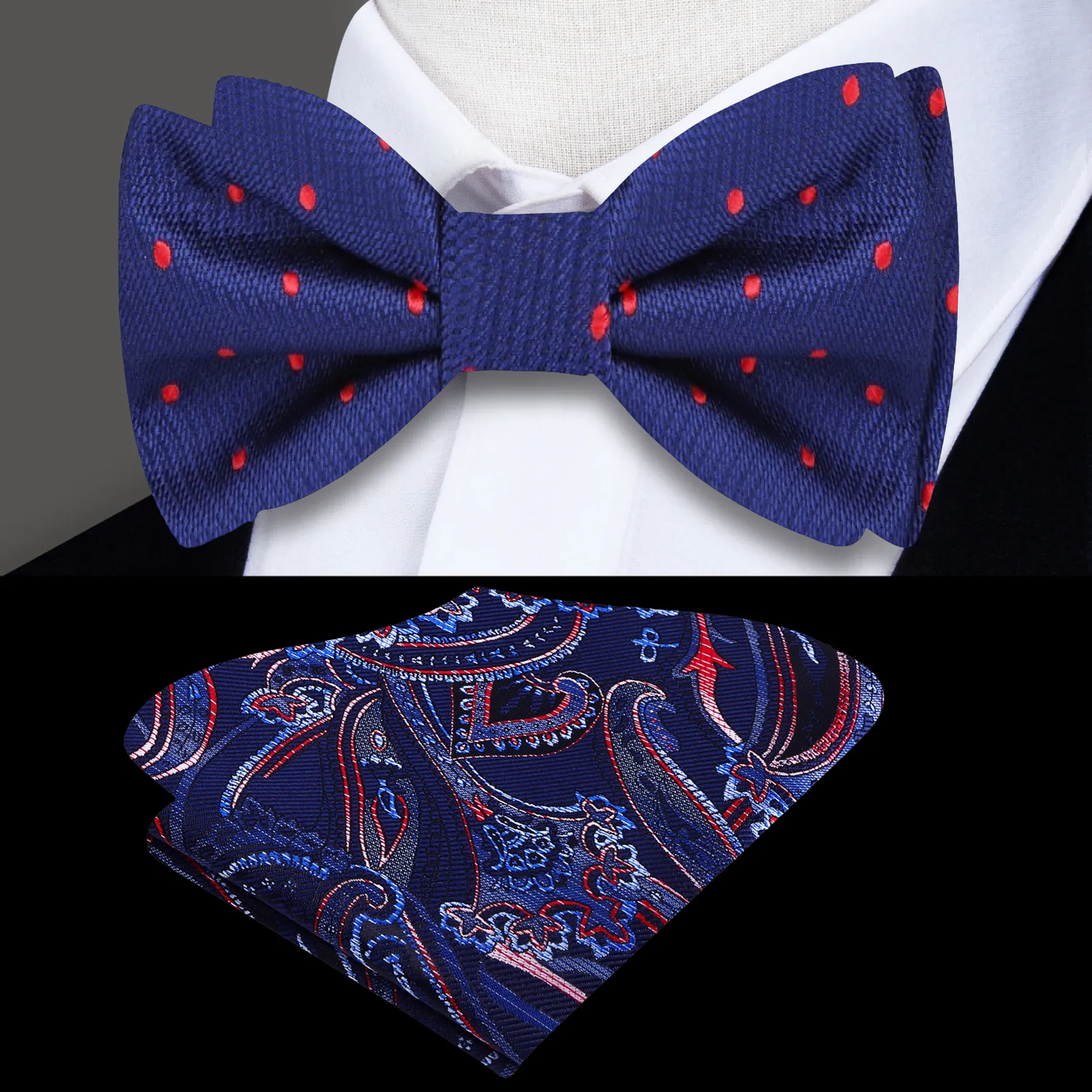 Blue Red Milan Polka Bow Tie