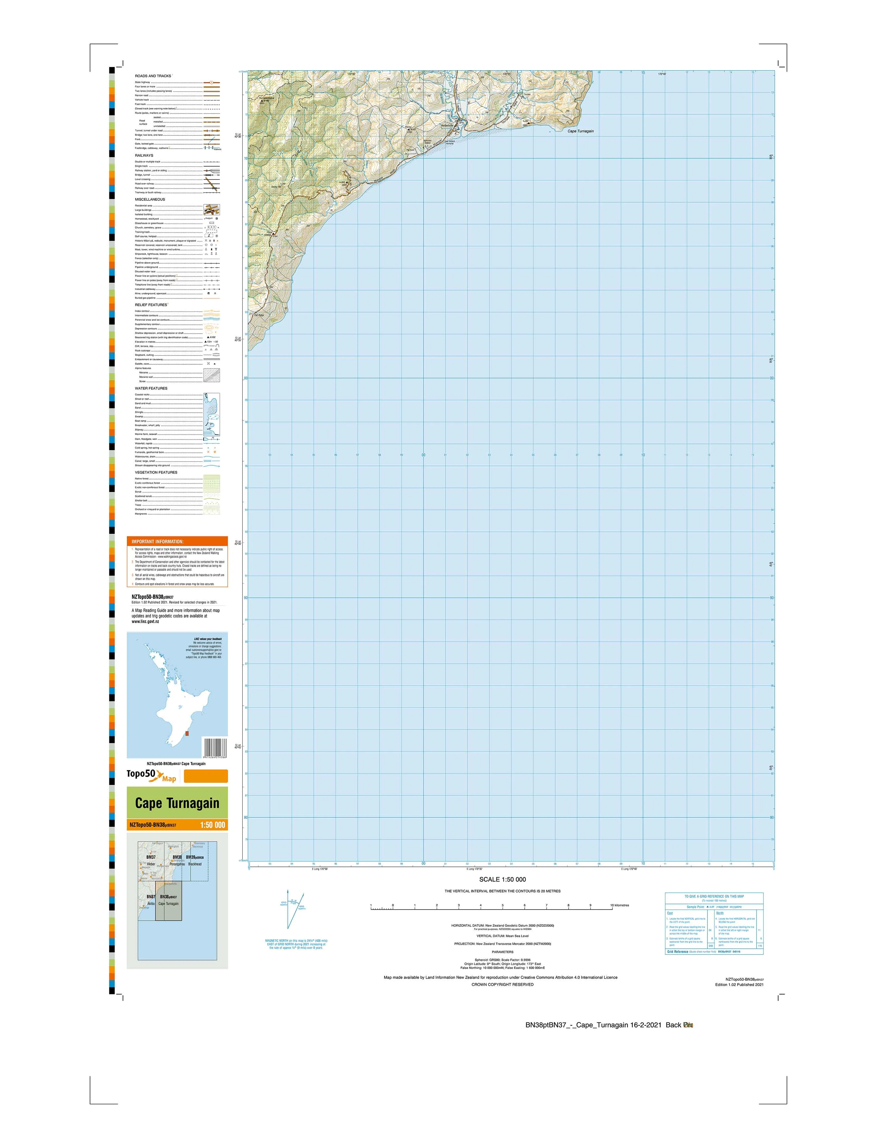 BN38ptBN37 - Cape Turnagain Topo50 map