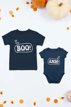 Boo! and Ahh! Matching Boys Halloween T-Shirt and Baby Onesie Set