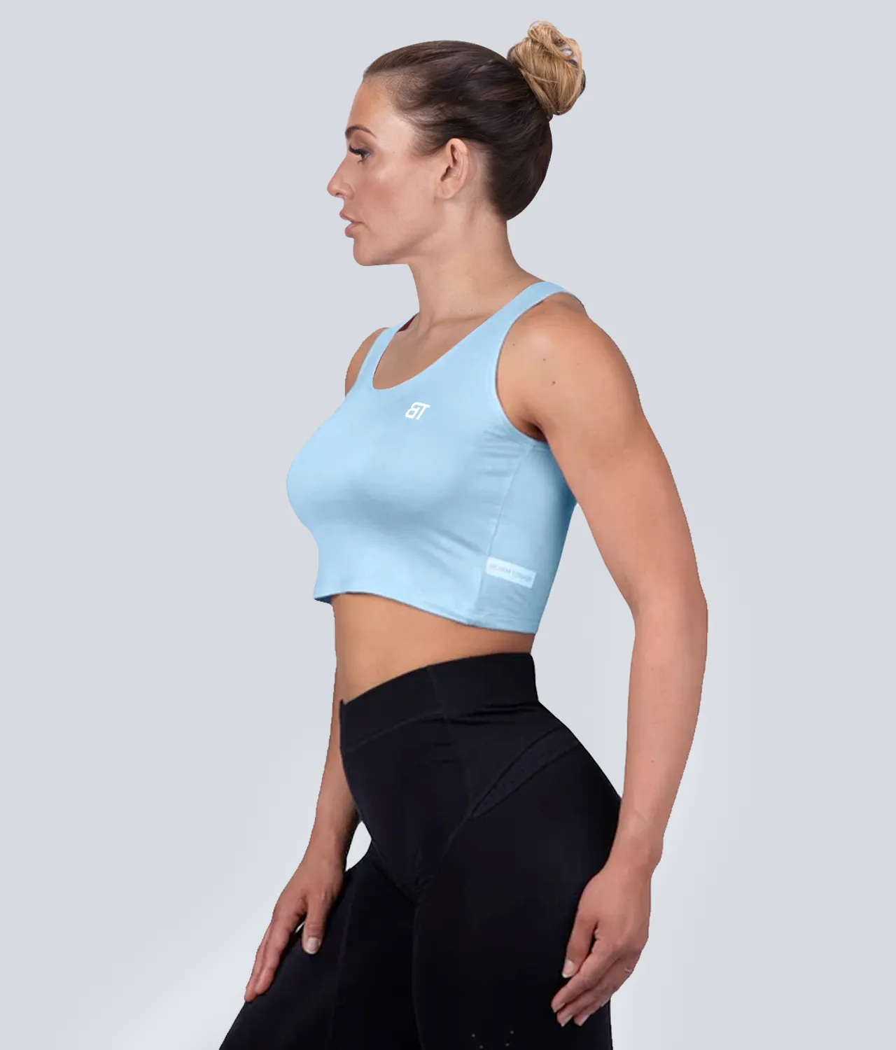 Born Tough Core Blue Sheer Crop Athletic Top for Women