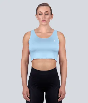 Born Tough Core Blue Sheer Crop Athletic Top for Women