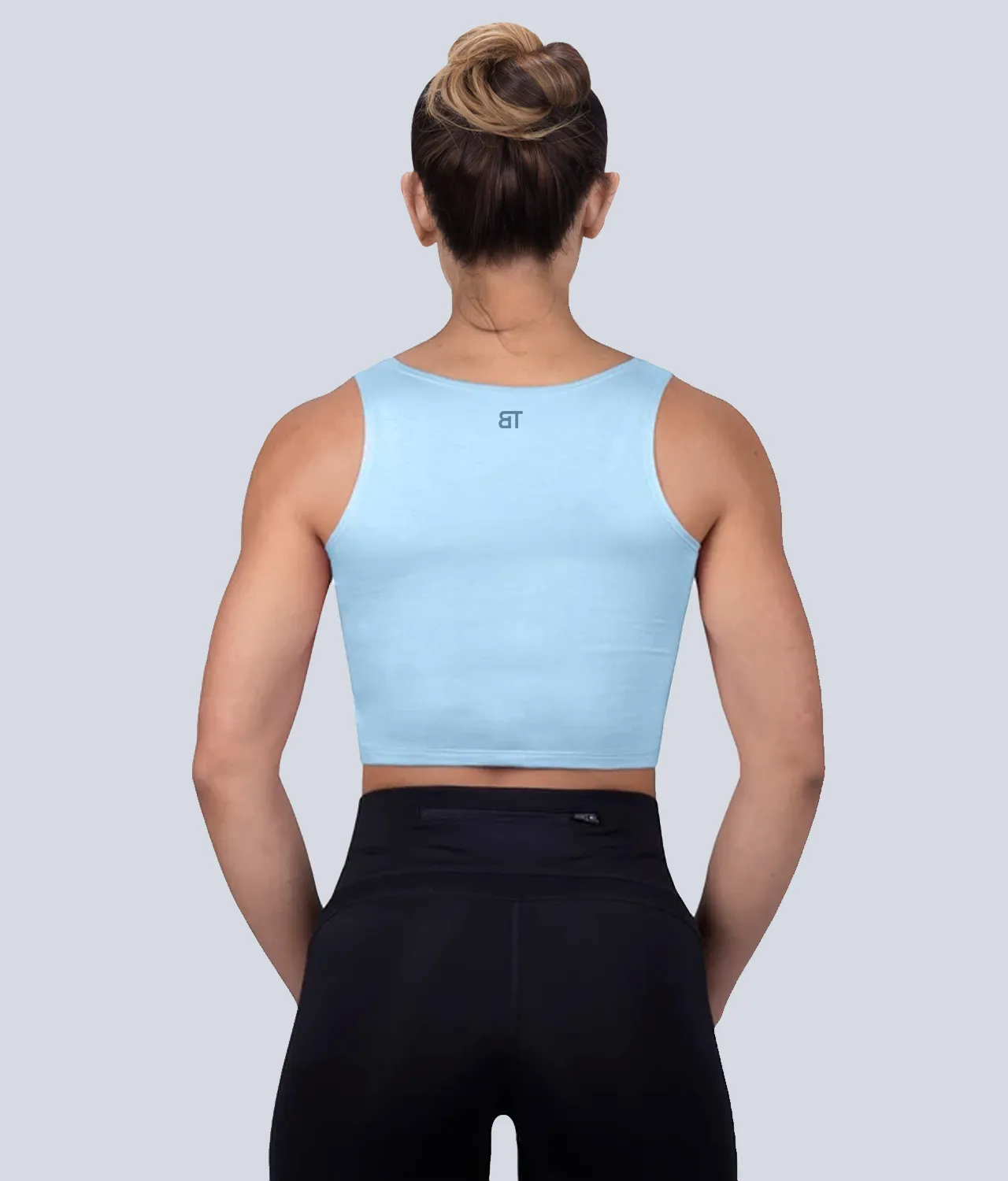 Born Tough Core Blue Sheer Crop Athletic Top for Women