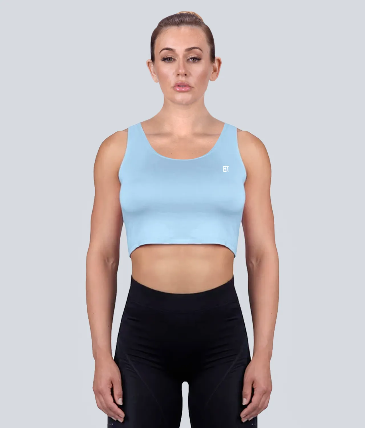 Born Tough Core Blue Sheer Crop Athletic Top for Women