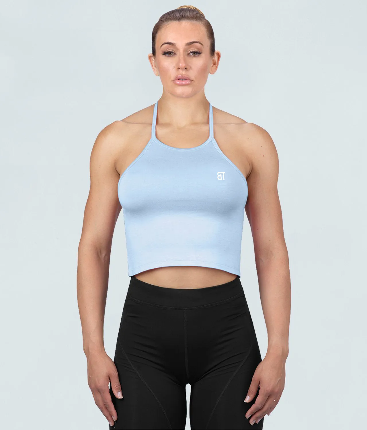 Born Tough Core Blue Sheer Halter Athletic Top for Women