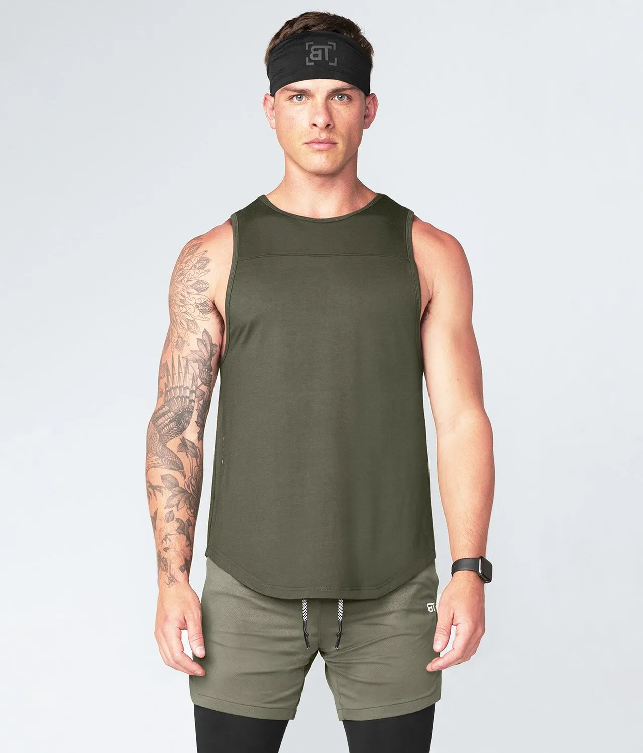 Born Tough Core Fit Military Green Running Tank Top for Men