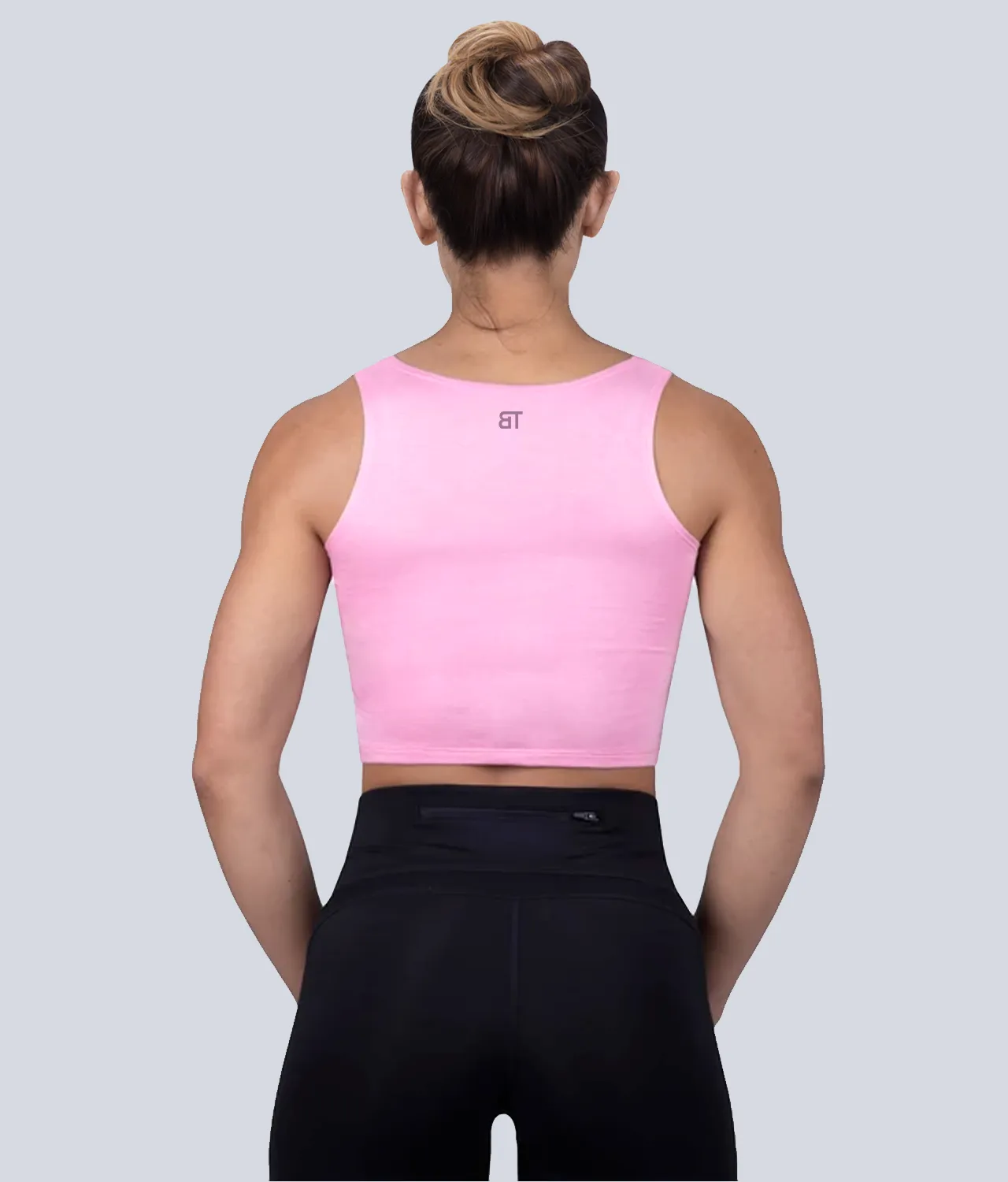 Born Tough Core Pink Sheer Crop Running Top for Women