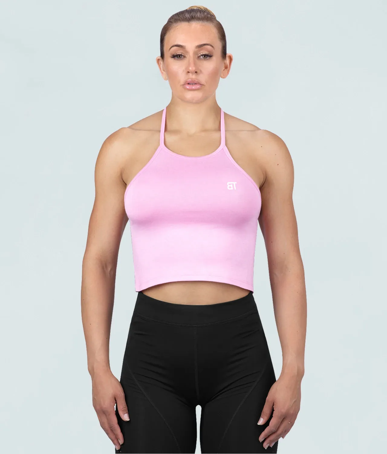 Born Tough Core Pink Sheer Halter Athletic Top for Women