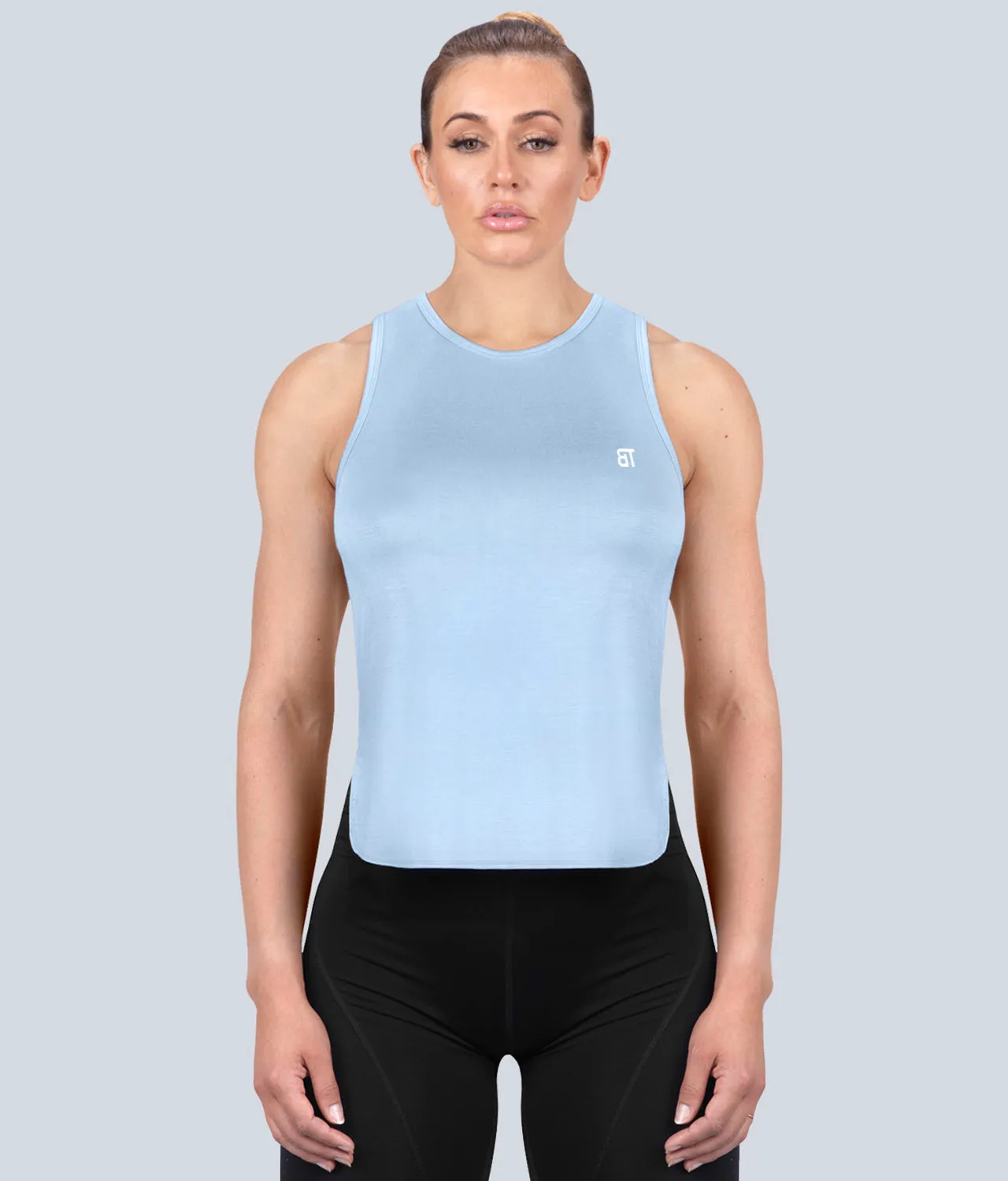 Born Tough Women Limitless Sheer Muscle Tank Top Blue