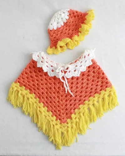 Candy Corn Poncho and Hat Set Crochet Pattern