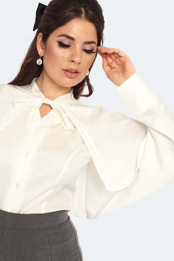 Cape Sleeve Tie Neck Blouse