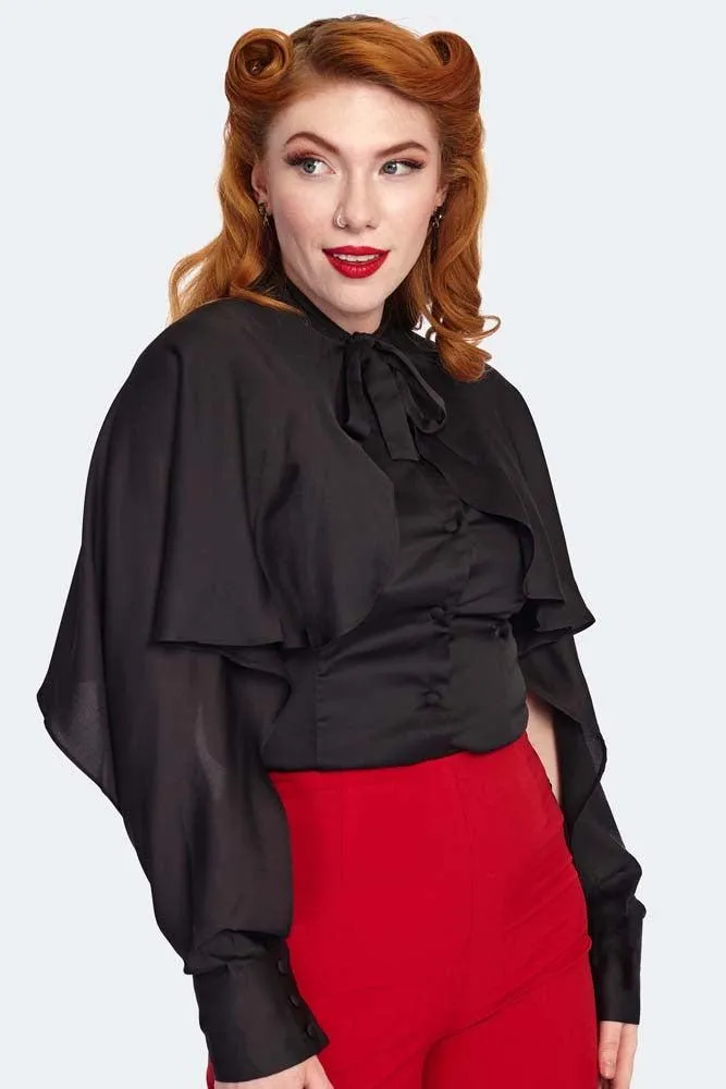 Cape Sleeve Tie Neck Blouse