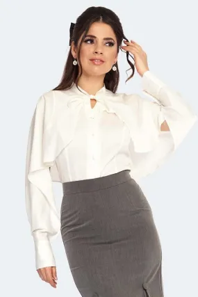 Cape Sleeve Tie Neck Blouse