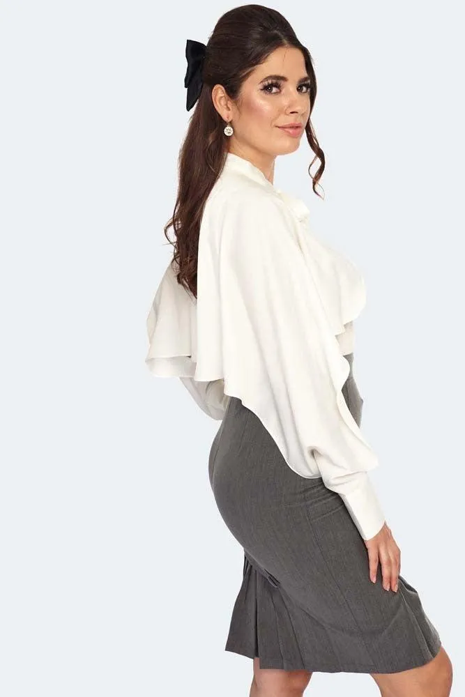 Cape Sleeve Tie Neck Blouse