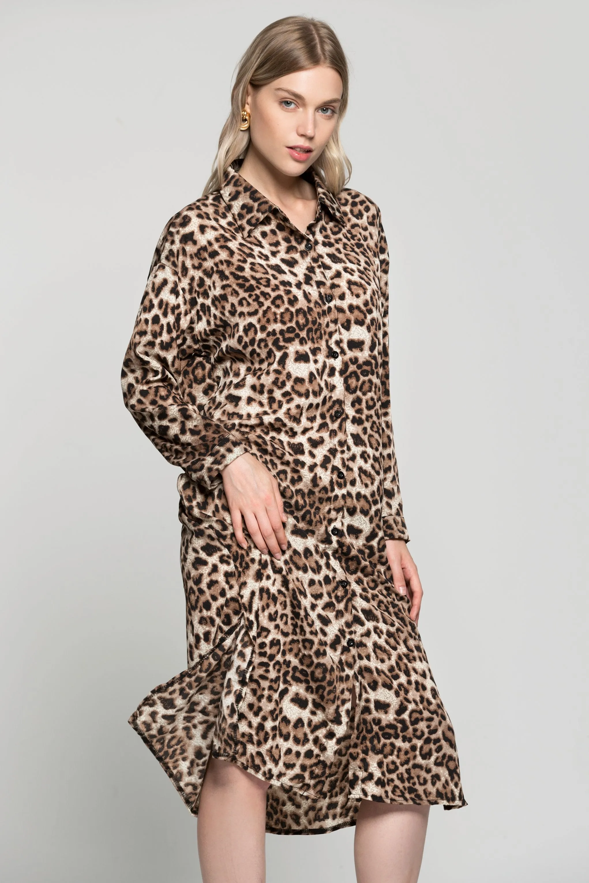 Cheetah Print Oversized Shirt Dress