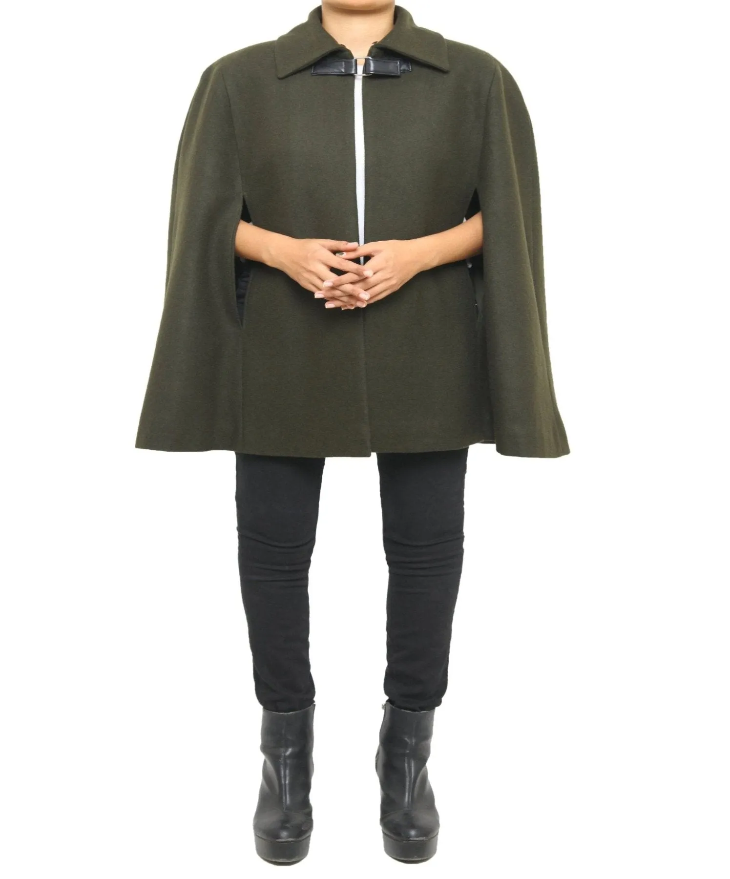 chic olive-green wool-blend Women  cape coat