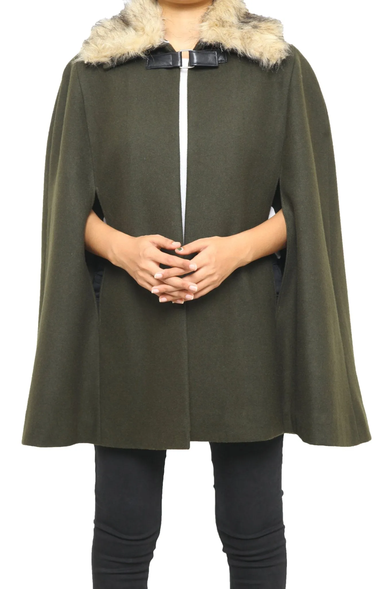 chic olive-green wool-blend Women  cape coat