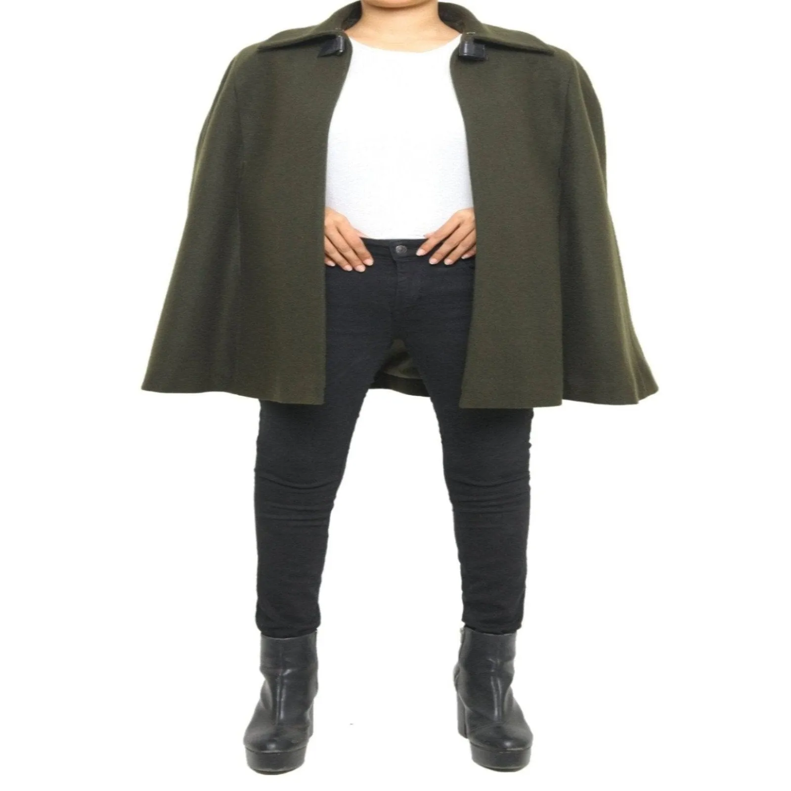 chic olive-green wool-blend Women  cape coat