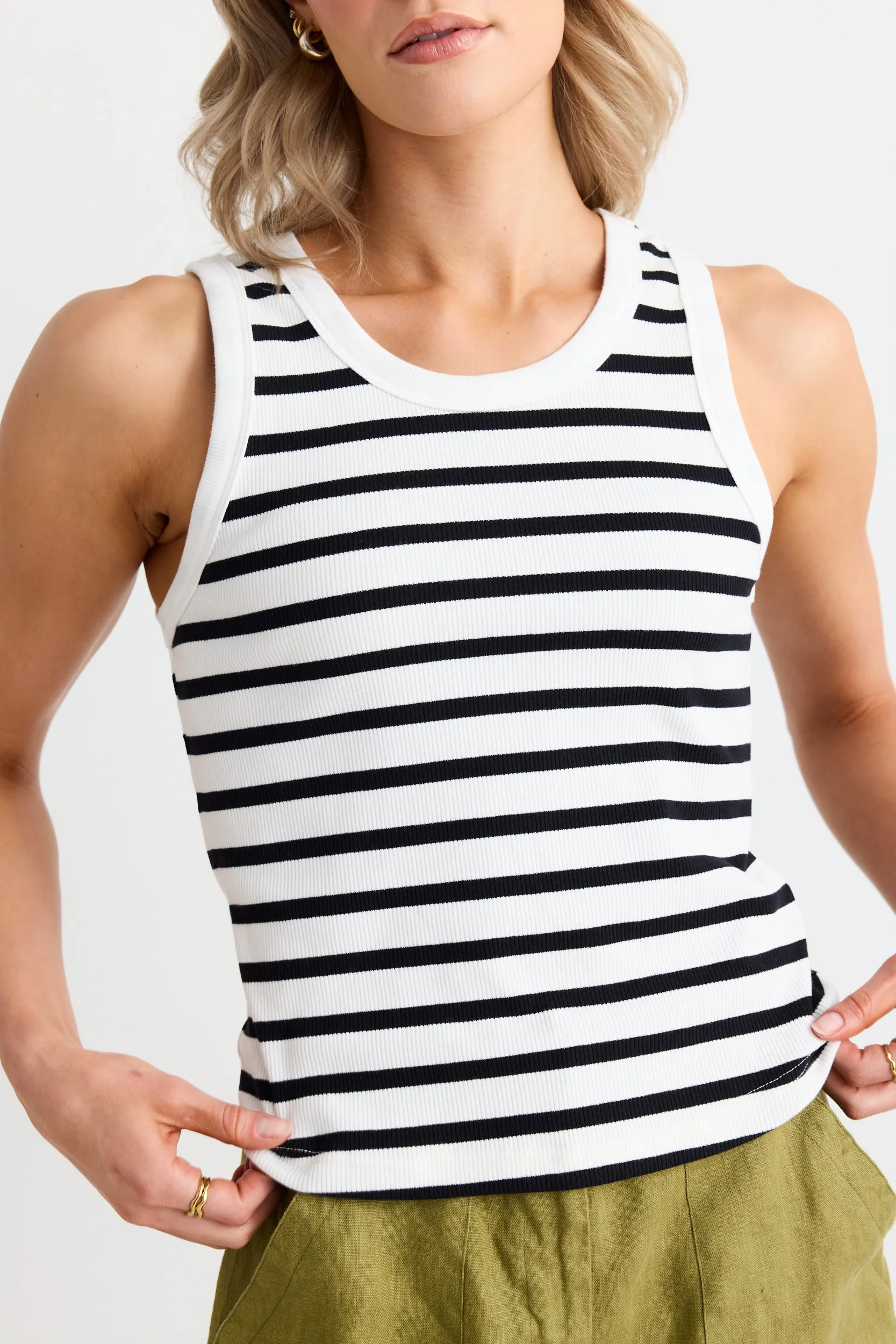 Cobble White Black Stripe Rib Cutaway Tank