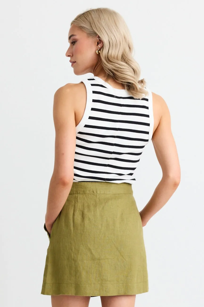 Cobble White Black Stripe Rib Cutaway Tank