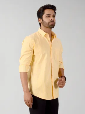 Corn Yellow Striped Slim Fit Casual Shirt | JadeBlue