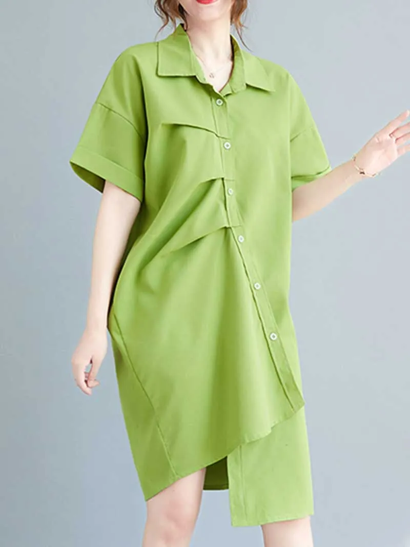 Cotton Short Sleeves Shirt Dress