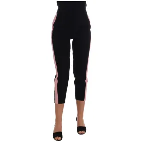 Dolce & Gabbana Chic Black Capri Pants with Pink Side Stripes