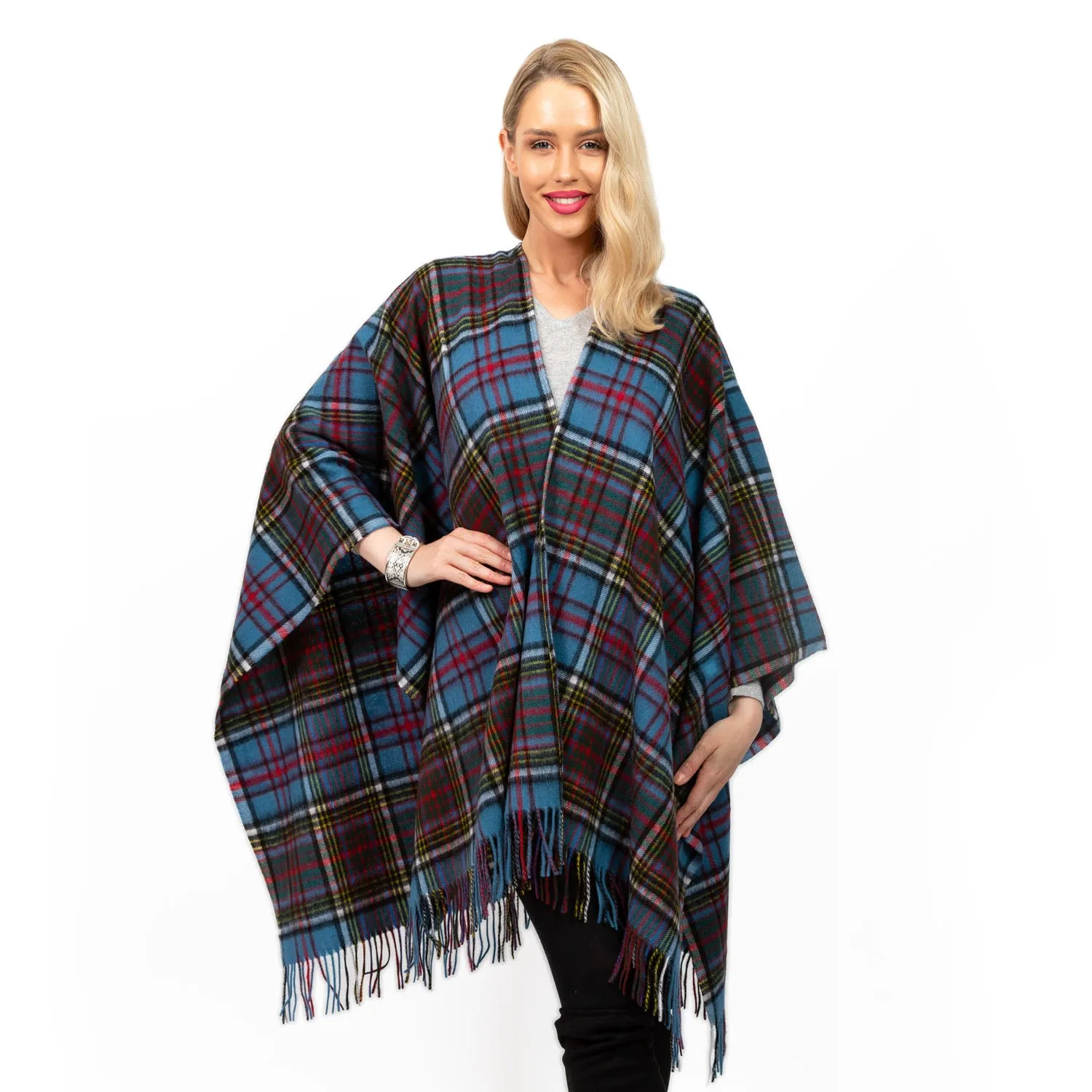 Edinburgh Lambswool Long Tartan Cape Royal Stewart Vintage Duck Egg Royal Stewart Vintage Duck Egg