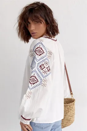 Ethnic Pattern Embroidered Vintage Shirt, Boho Style Vintage Apparel, Eclectic Finds Unique Stitching,Boho Chic Style,Modern Hippie