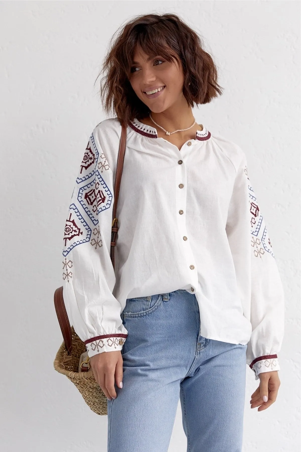 Ethnic Pattern Embroidered Vintage Shirt, Boho Style Vintage Apparel, Eclectic Finds Unique Stitching,Boho Chic Style,Modern Hippie