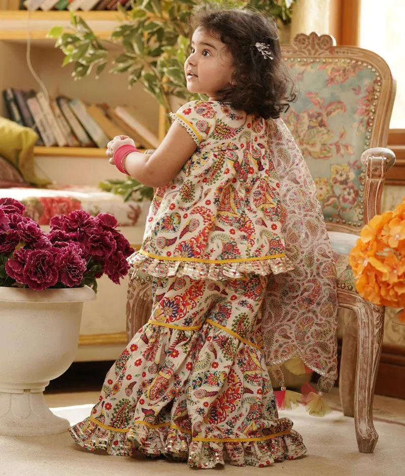 Girl's Floral Print Kurti Sharara - Fayon Kids