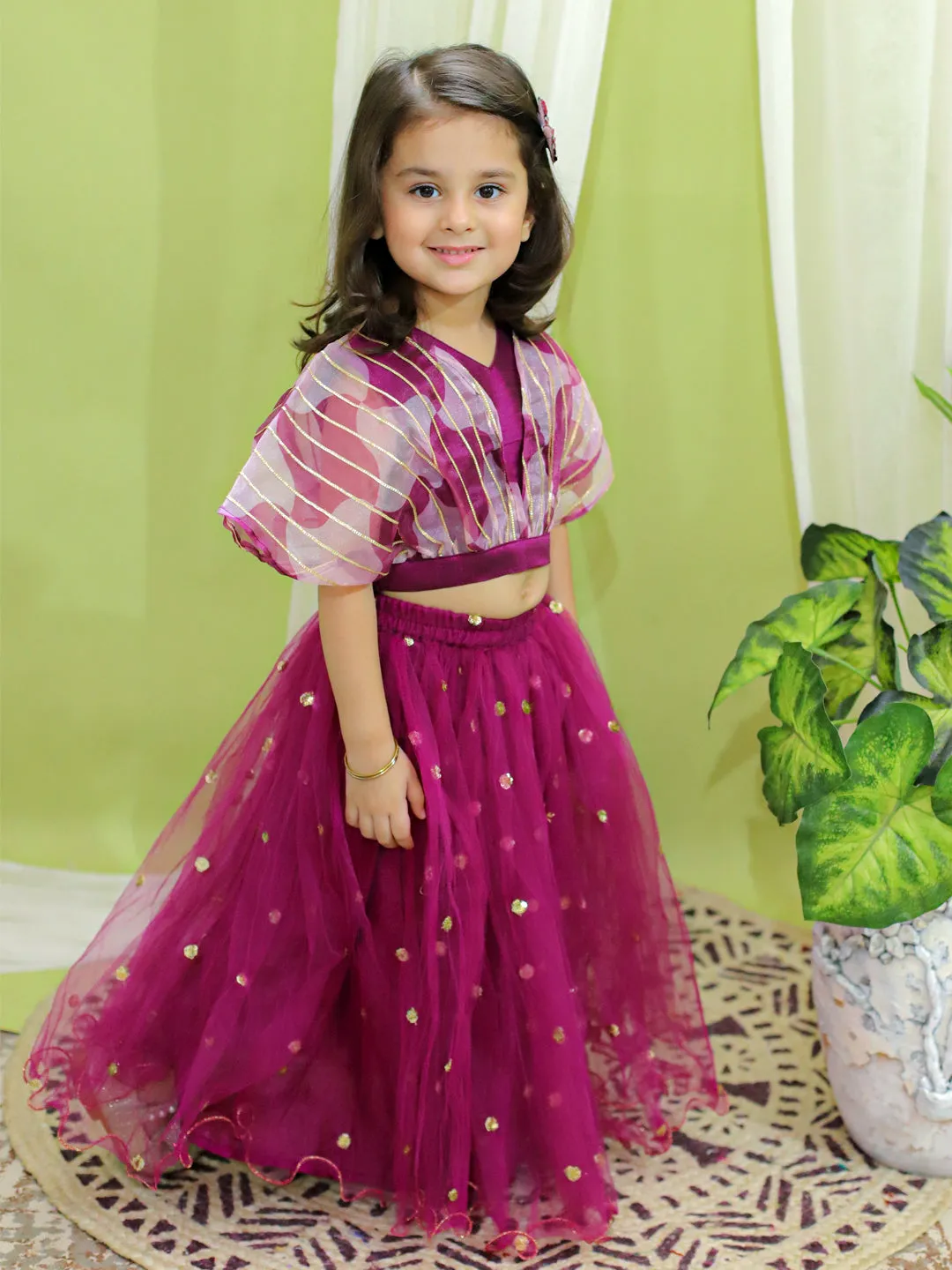 Girl's Silk Purple Lehenga Sets - Bownbee