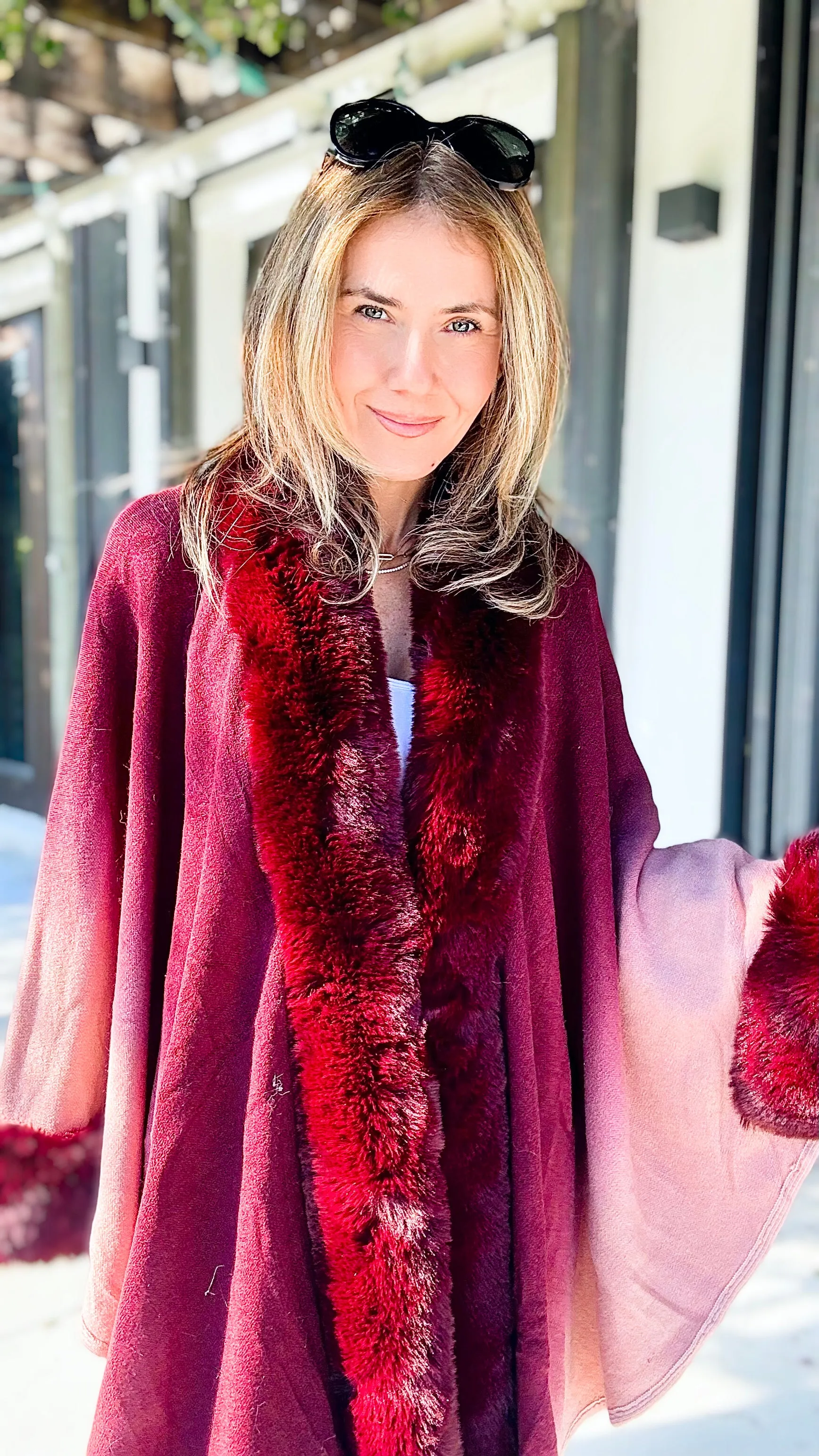 Glass of Wine Faux Fur Trim Ombre Cape